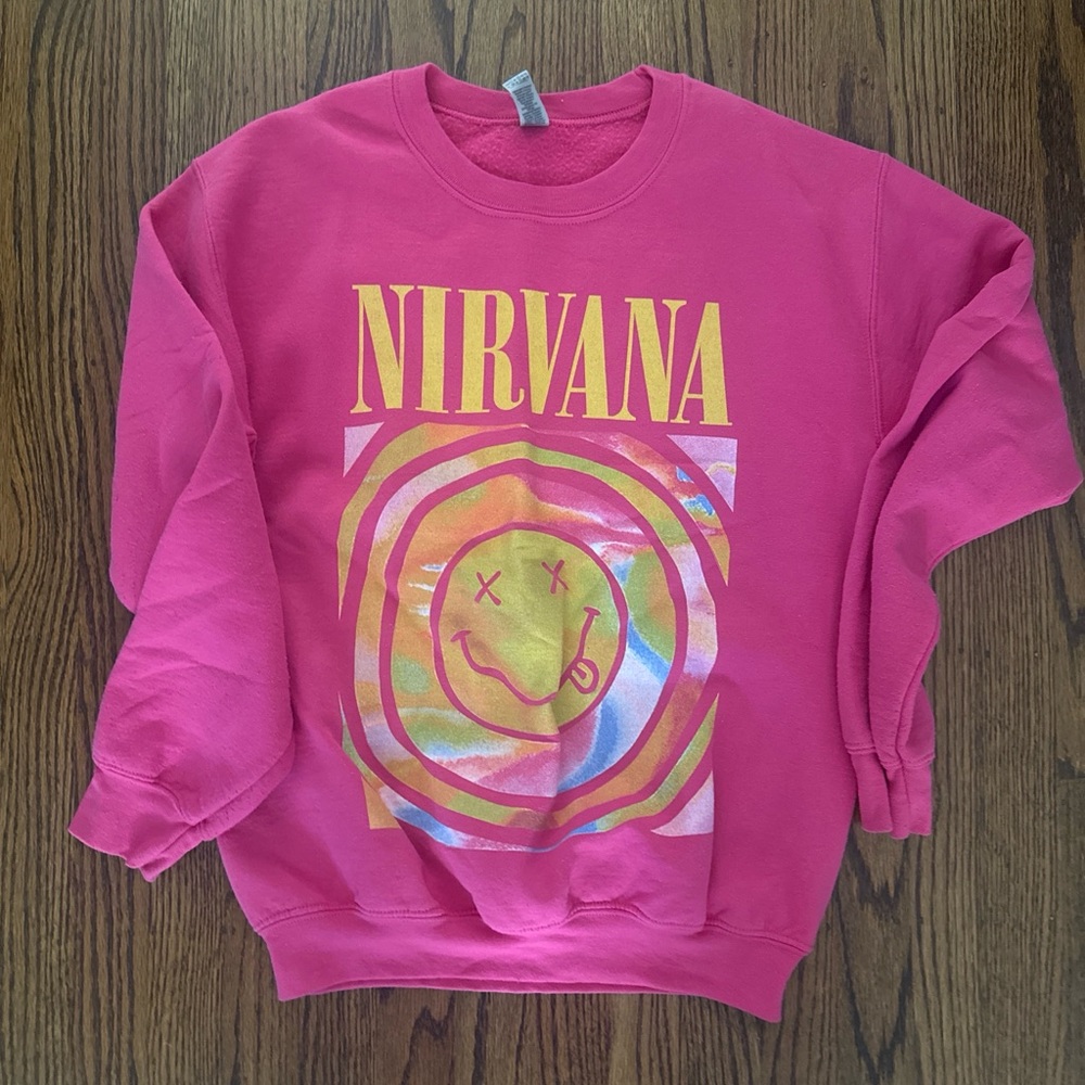 Gildan Pink Nirvana Graphic Crewneck Sweatshirt